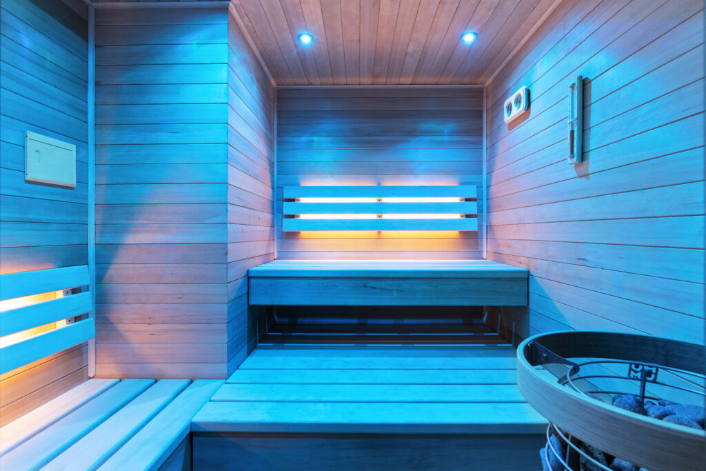 Private sauna at The Vale luxury cabin in Lost River West Virginia